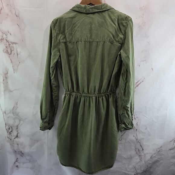 Anthropologie Dress Womens Small Green Tencel Button Mini Long Cut Out Knot - Picture 5 of 14